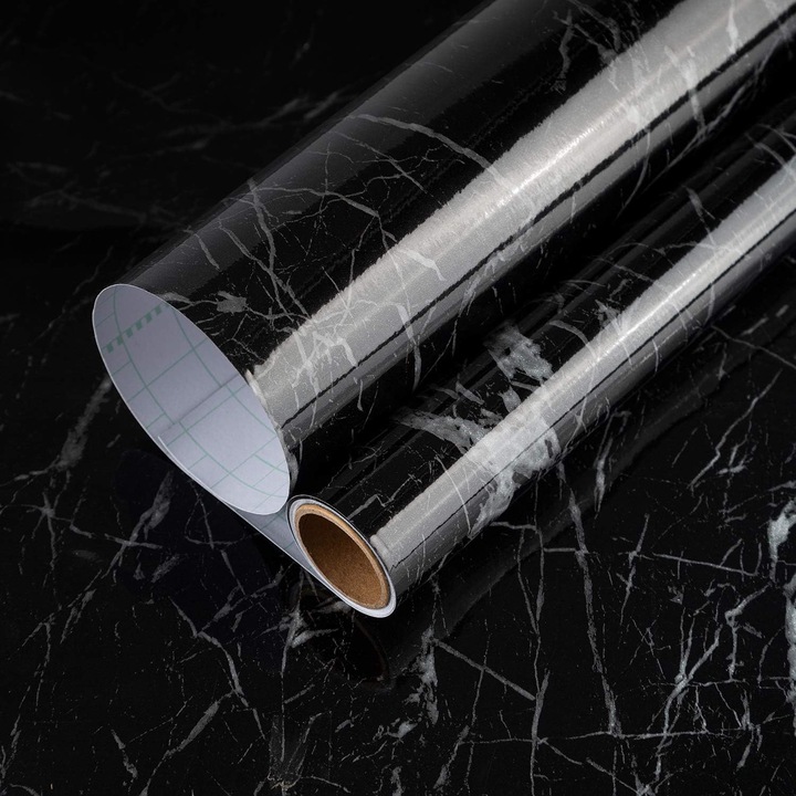 Tapet autocolant marmura negru 40x300cm rezistent apa si ulei