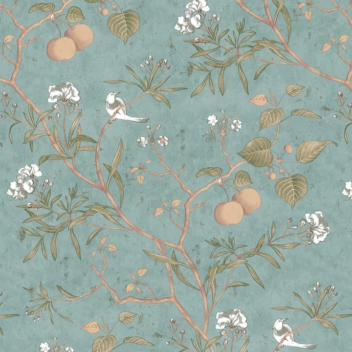 Tapet autocolant, vintage, flori si fructe, verde, 44x300cm