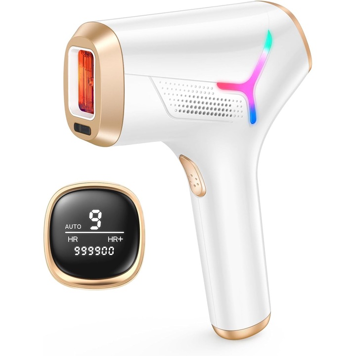 Epilator IPL laser, 9 niveluri, alb auriu, 5.2x10cm