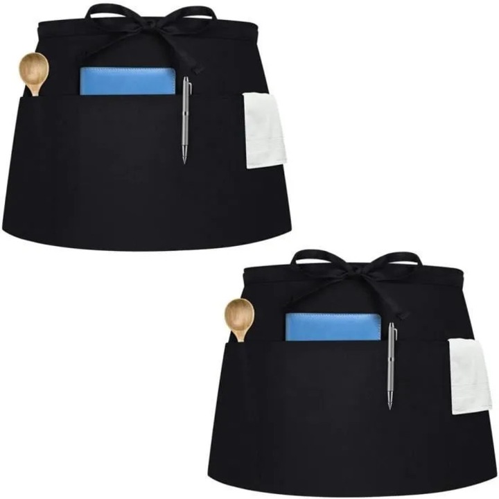 Sorturi bucatarie set 2 piese, rezistente pete, negre, 30x60cm, 3 buzunare