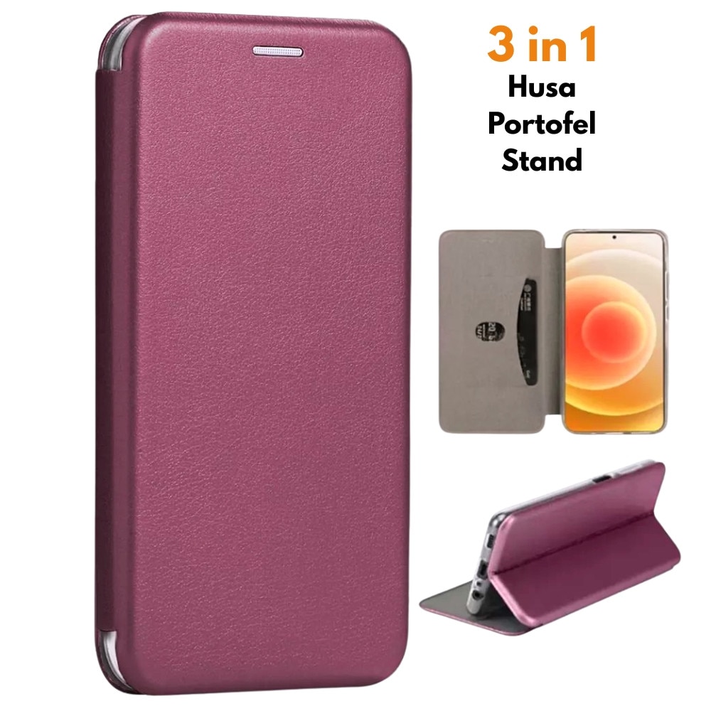 Husa pentru Huawei nova 9, FlipOn, Piele ecologica, Buzunar card, Functie stand, Acoperire completa, Decupaj difuzor apeluri, Protectie 360 de grade, Tip carte, Visiniu