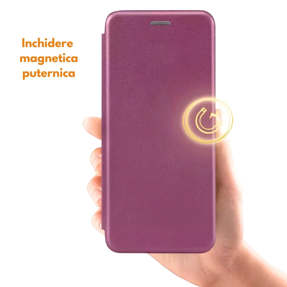 Husa pentru Huawei nova 9, FlipOn, Piele ecologica, Buzunar card, Functie stand, Acoperire completa, Decupaj difuzor apeluri, Protectie 360 de grade, Tip carte, Visiniu