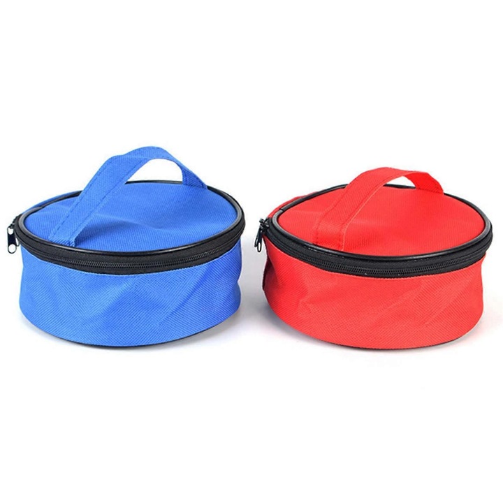 Set vesela camping inox cu bol si tacamuri, rosu, 14x5.5cm