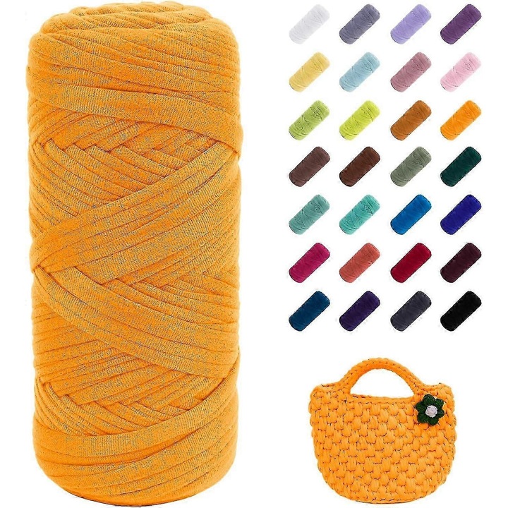 Fir tricotat din tesatura elastica, 400g, galben, 5-7mm, pentru crosetat genti si covoare
