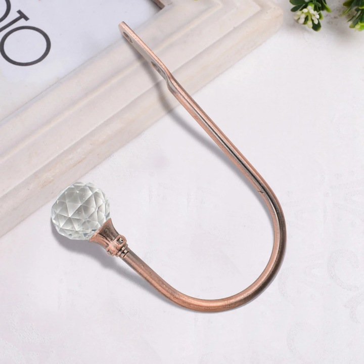 Carlig pentru perdea ZYBLSSBB LSM2xh1451-BCS0221136-2, in forma de U din aliaj metalic cu capat cristal, cupru/transparent