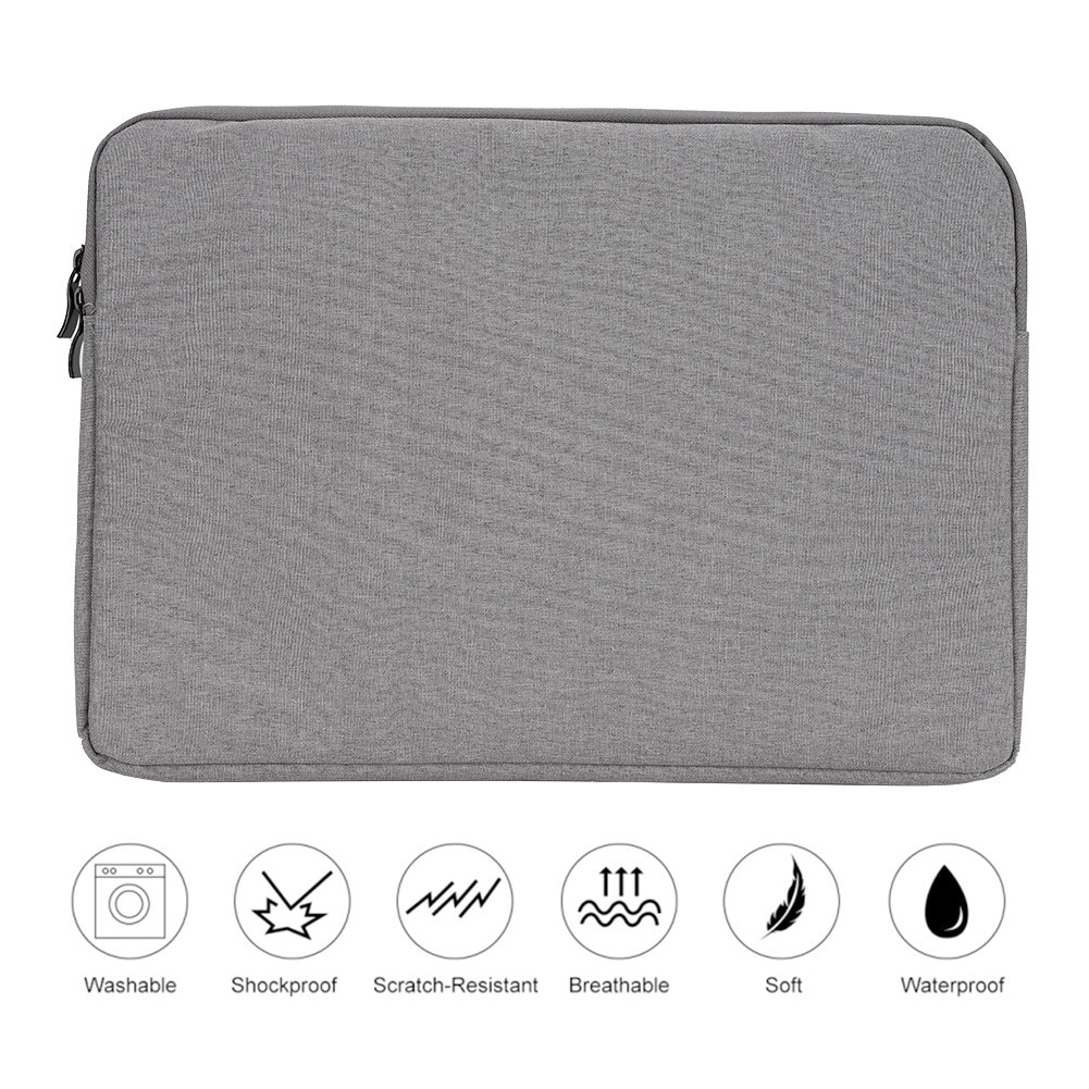 Carmdering, husa pentru laptop in nylon si suede, 2 straturi, ultra-subtire, buzunar frontal, EMAG-FG-BSTY00515896, gri deschis, 15 inch