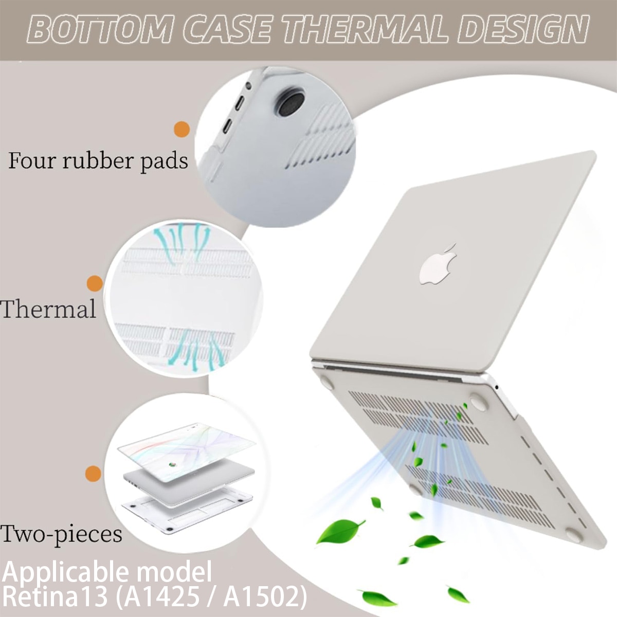 Husa laptop compatibil MacBook Air Pro, protectie completa, crem, usoara