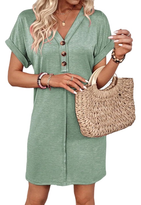 Rochie casual femei bumbac verde lejer maneca scurta