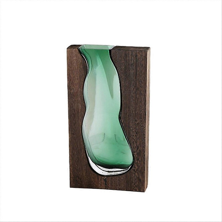 Vaza decorativa lemn si sticla 5x14.5x24cm multicolor