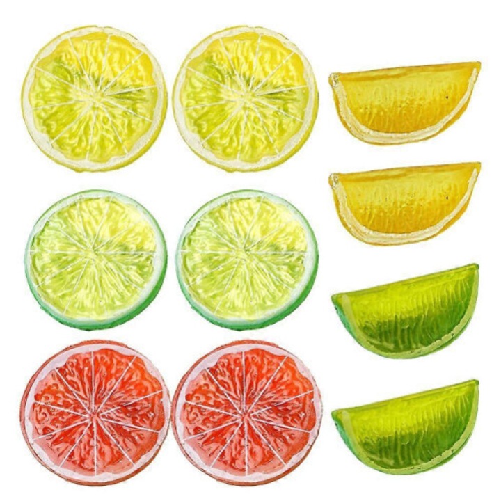 Set 10 felii de grapefruit si lamaie din plastic, multicolor, decor, 5x5cm