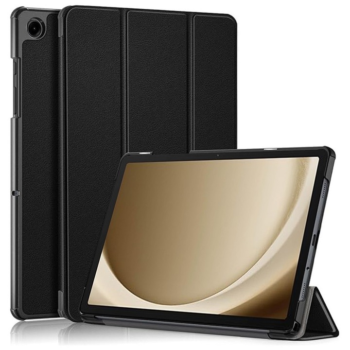 Husa protectie pentru Samsung Galaxy Tab A11 Plus 11 inch SM-X230 SM-X236, din PU, functie magnetica, protectie anti-zgarieturi si anti-soc, functie Sleep/Wake, Negru