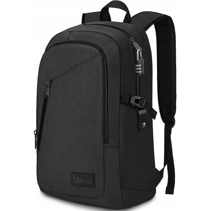 Rucsac Mancro 1006, antifurt, USB, negru, 46x30x18cm