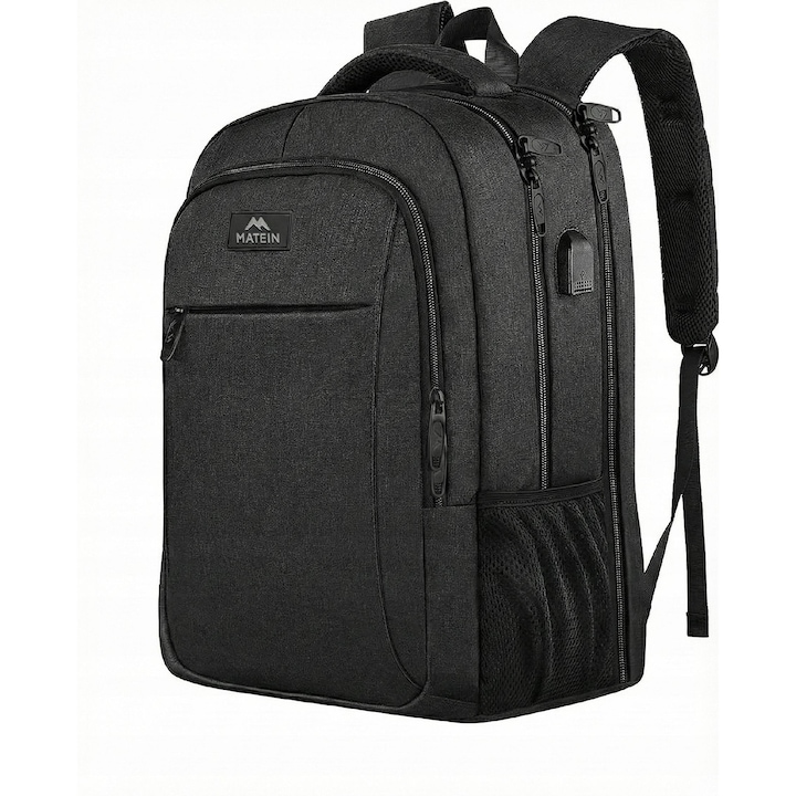 Rucsac Matein 1007, negru, 45x30x20cm, 28L, USB, antifurt, pentru laptop 15.6"