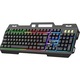 Геймърска клавиатура с кабел Bajeal K45, RGB осветление, метален корпус, вградена поставка за телефон, 104 клавиша, пълен размер, черна
