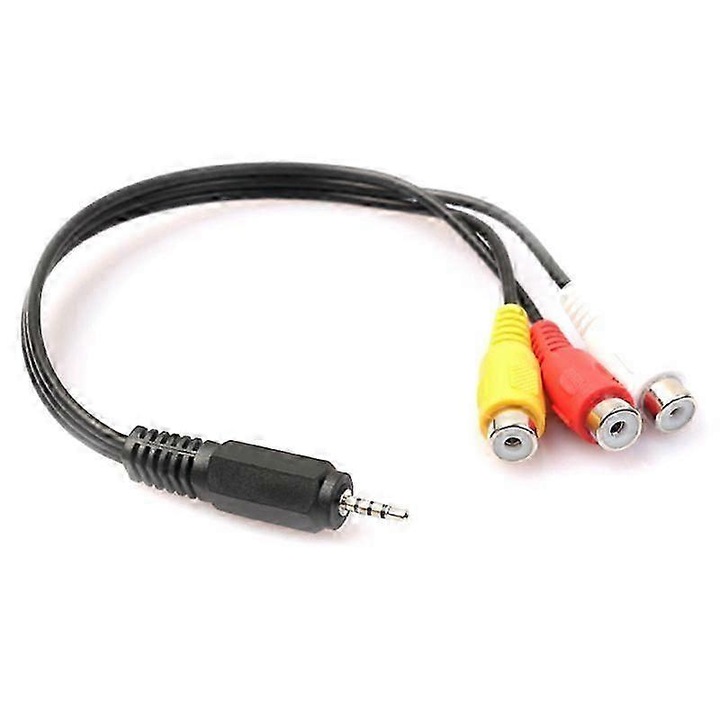 Cablu adaptor audio video 2.5mm la 3 RCA, negru, 27cm