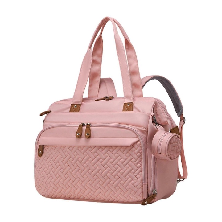 Rucsac pentru scutece, capacitate mare, compartiment pentru incaltaminte, roz, 40x16x35cm