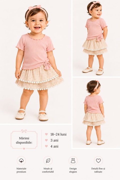 Compleu 2 piese bumbac fata, Multicolor | Roz