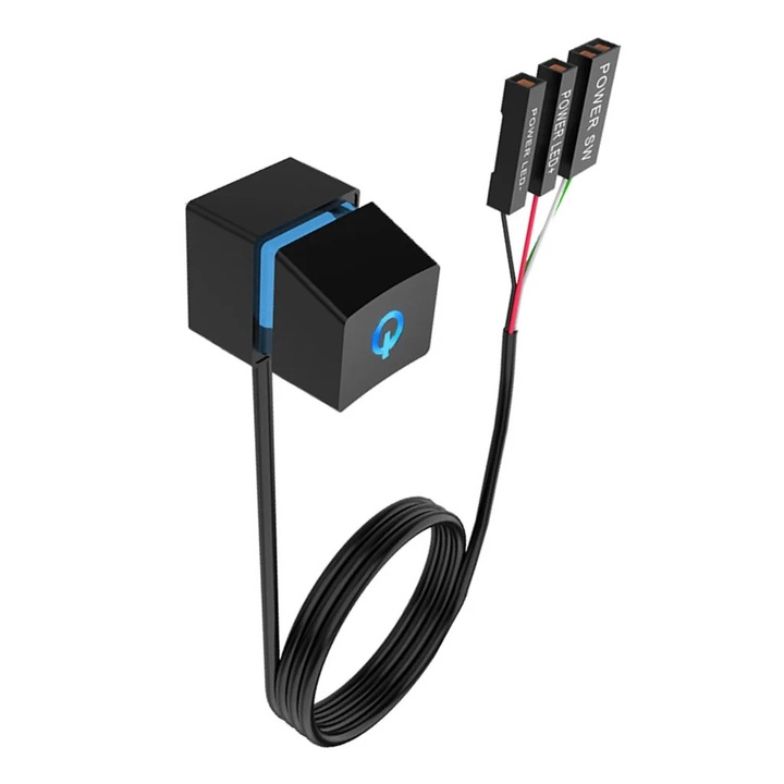YANYXR asztali PC bekapcsológomb LED-del, 180cm kábel, fekete, 20x20x31mm