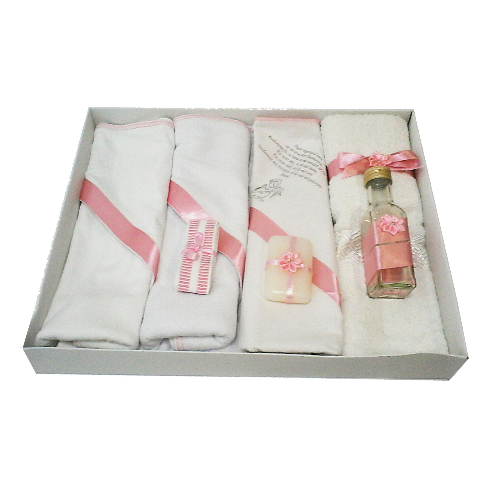 Set botez trusou unisex BebeBoom, bumbac, alb/roz
