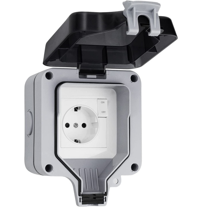 Set 1x priza de exterior IP66 cu intrerupator si 2x cutii de jonctiune etanse 0805BM-LYM-10983, IP66, Multicolor