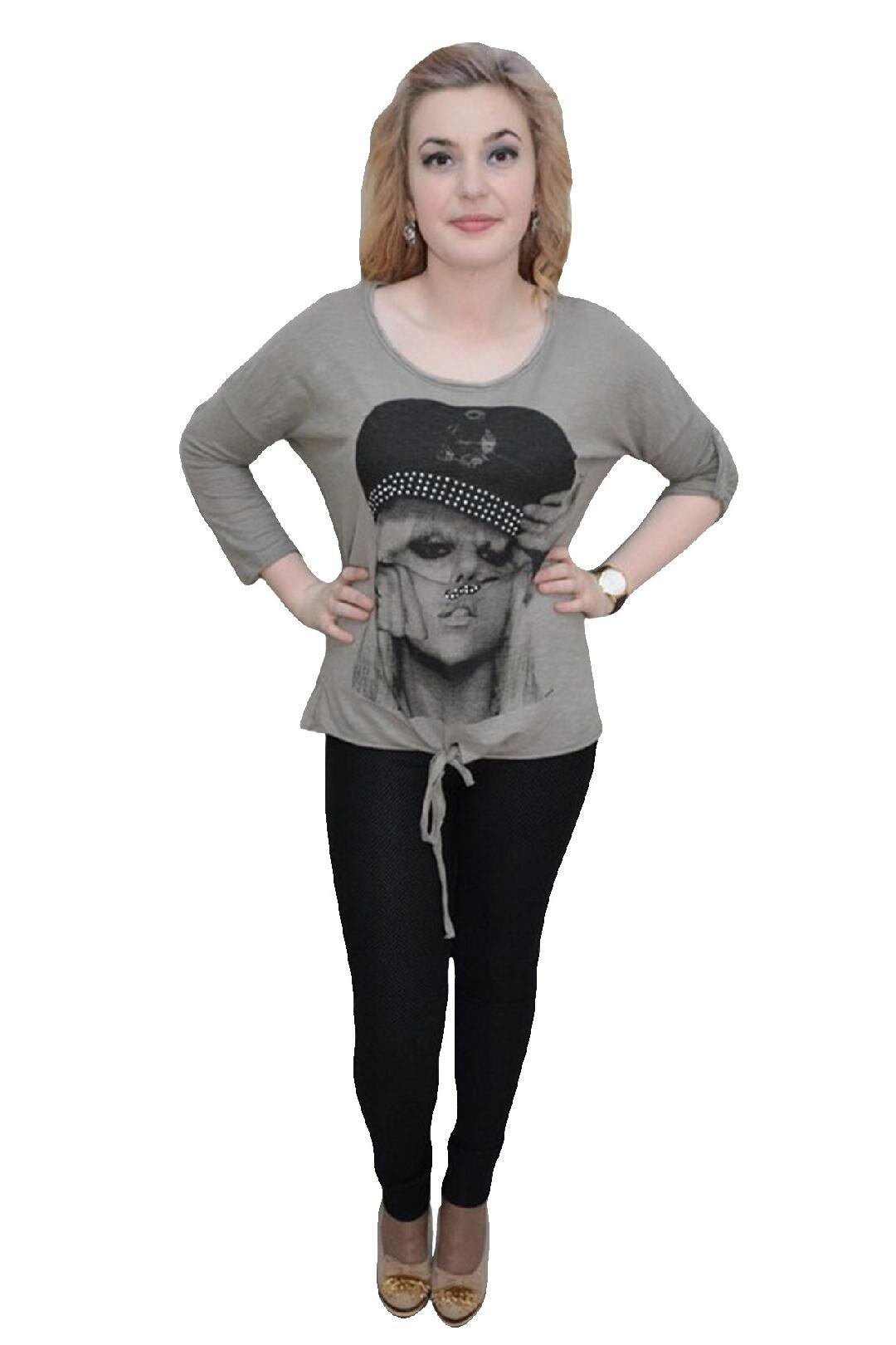 Tricou din bumbac cu imprimeu mare cu aspect foto,D&J Exclusive, Gri