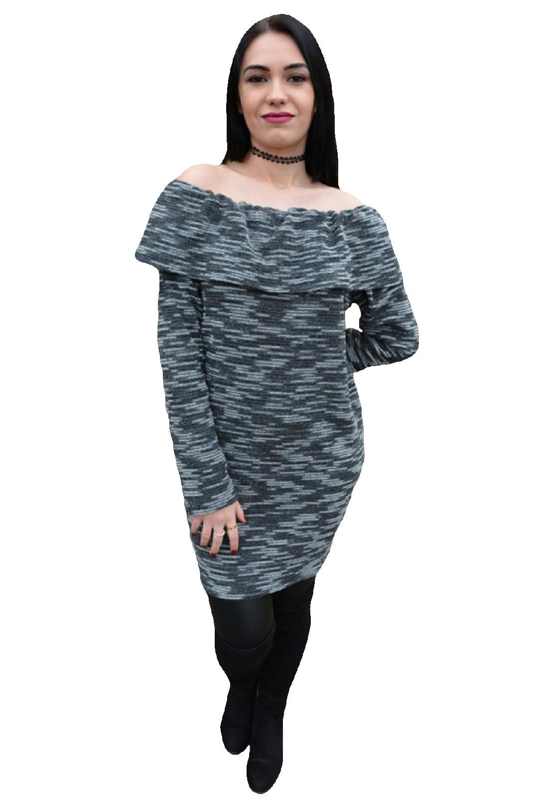 Bluza tinereasca, lunga, cu decolteu drept, D&J Exclusive, Gri