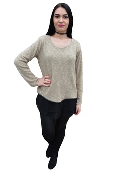 Bluza moderna cu aspect tricotat,masura mare,D&J Exclusive, Bej Bluza moderna cu aspect tricotat,masura mare,D&J Exclusive, Bej