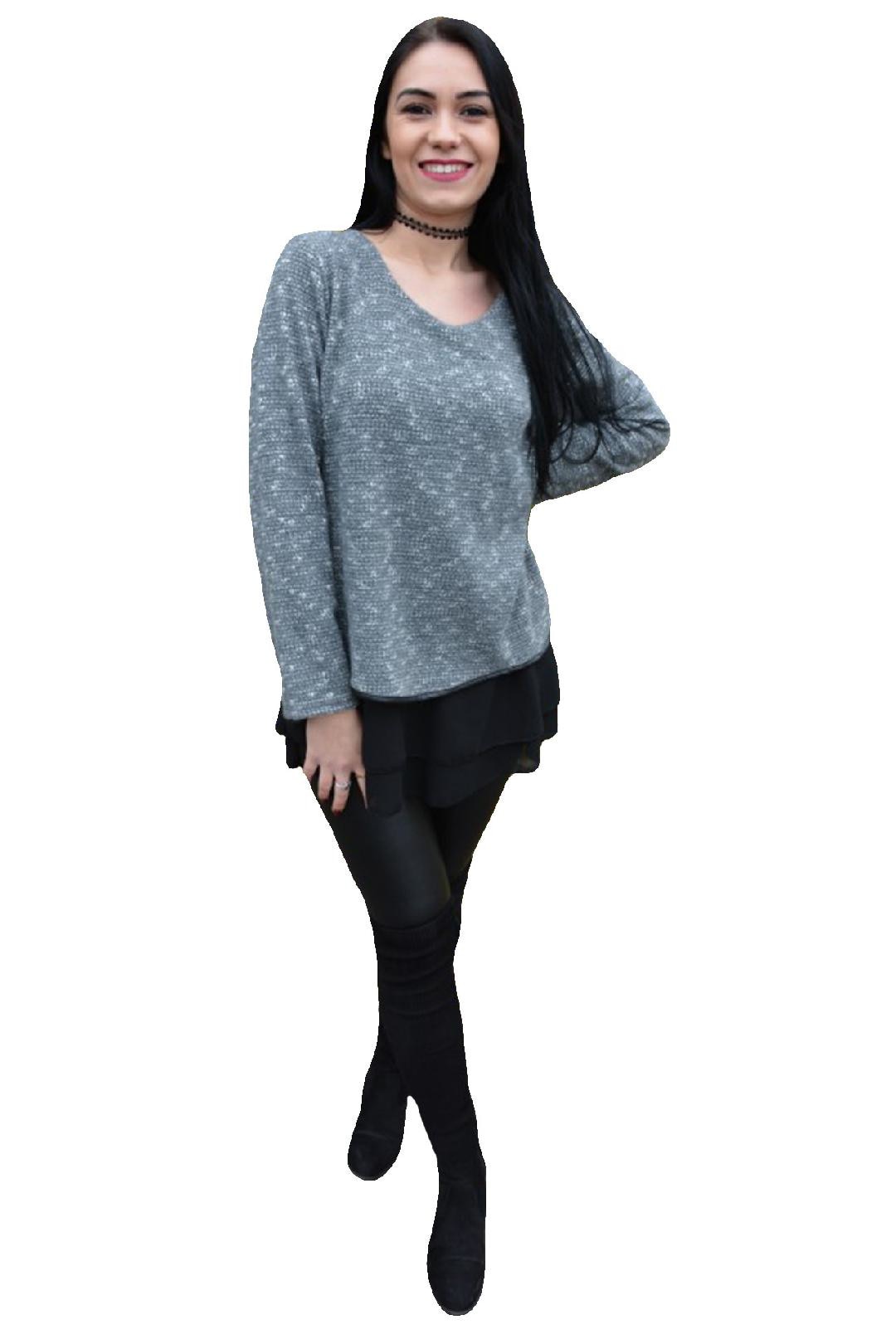 Bluza moderna cu aspect tricotat,masura mare,D&J Exclusive, Gri deschis