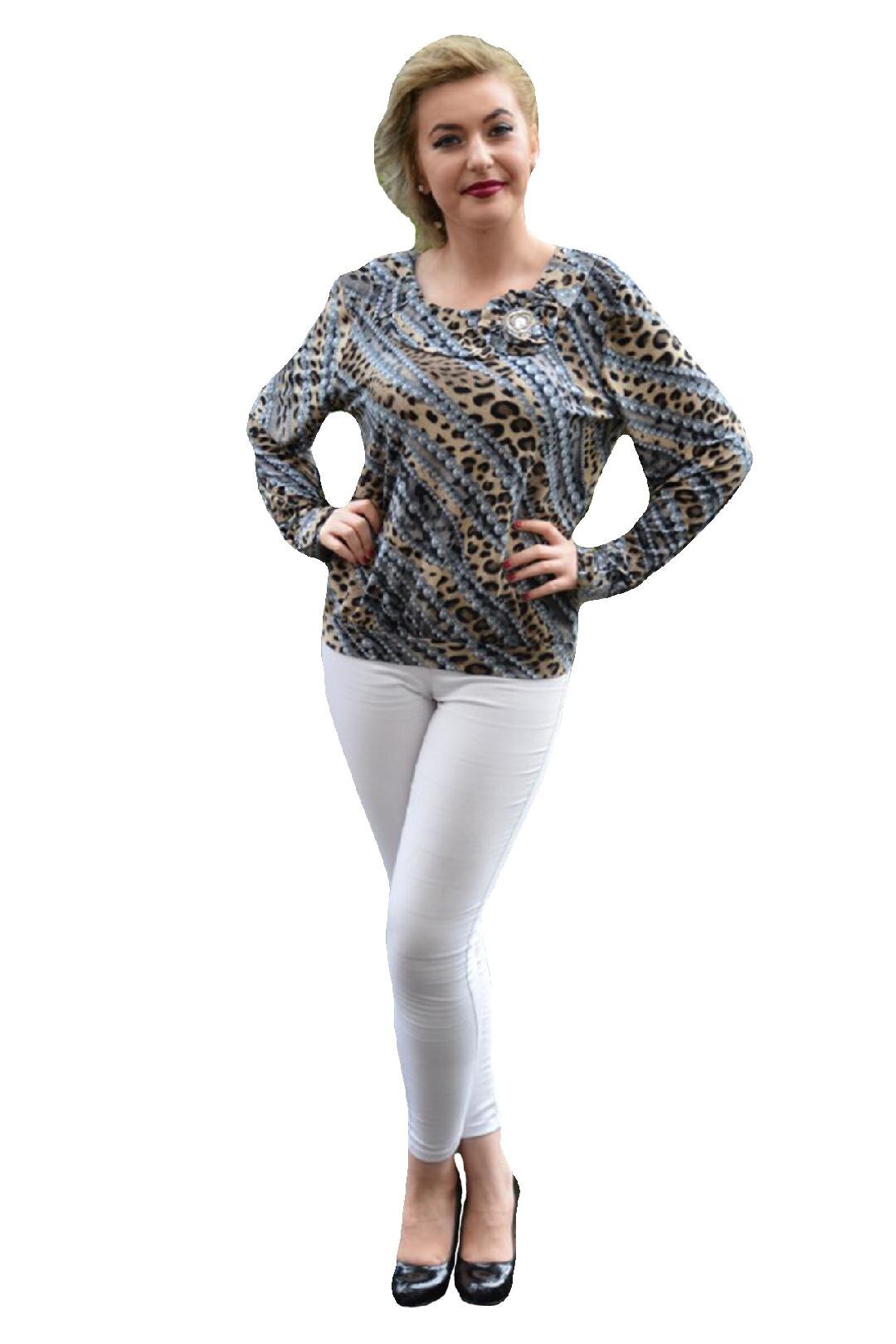 Bluza cazual, cu maneca lunga,animal-print,masura matre,D&J Exclusive, Gri