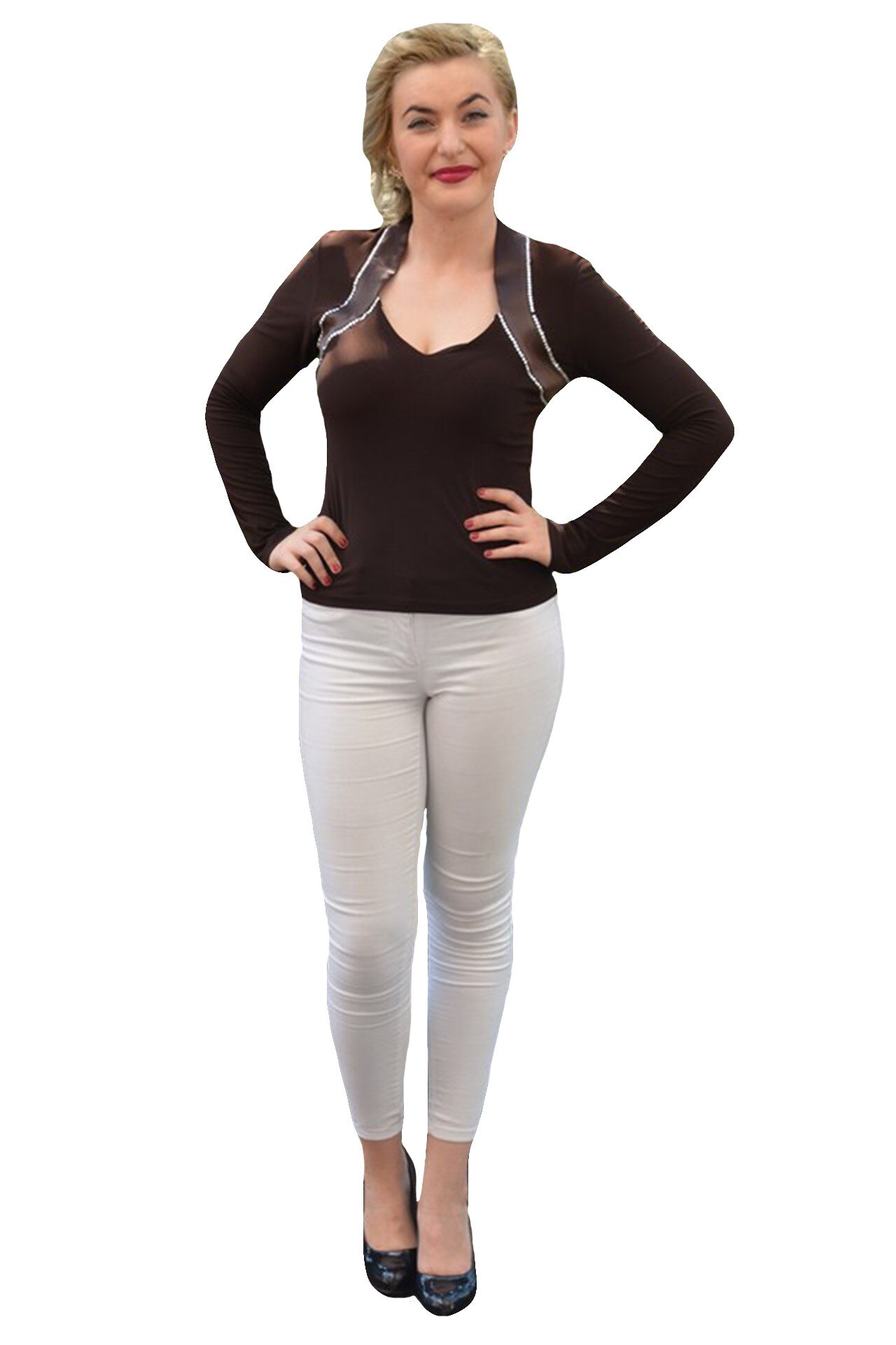 Bluza de ocazie, model simplist, cu strasuri , D&J Exclusive, Maro