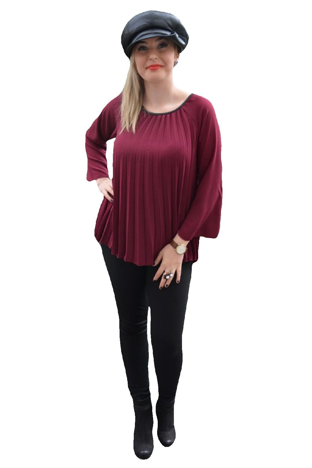 Bluza deosebita cu design plisat pe lungime, D&J Exclusive, Marsala