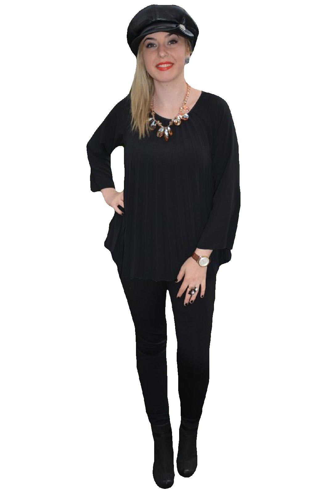 Bluza deosebita cu design plisat pe lungime, D&J Exclusive, Negru