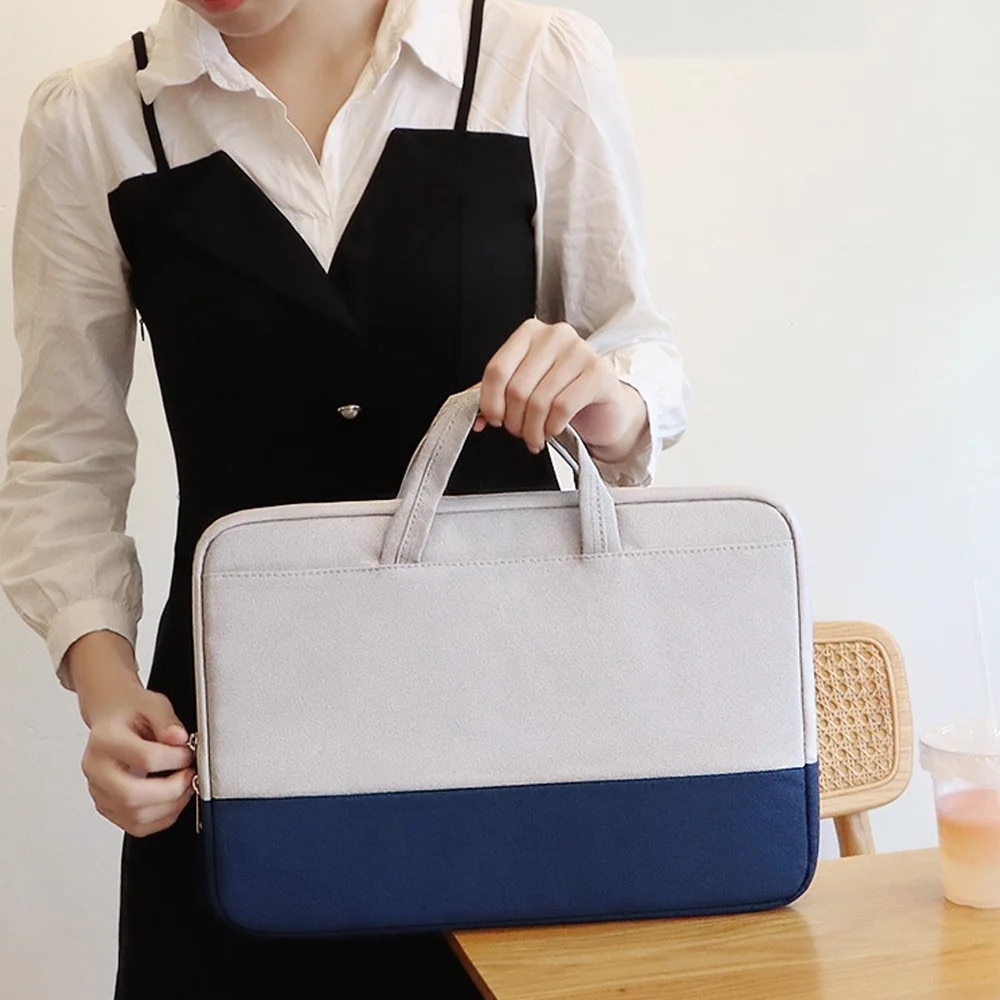 YANYXR, husa pentru laptop din material textil captusita, rezistenta la apa, cu maner si curea pentru troler, BCS3230721, gri deschis/albastru inchis, 15.6 inch