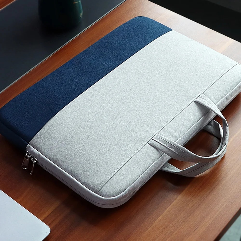 YANYXR, husa pentru laptop din material textil captusita, rezistenta la apa, cu maner si curea pentru troler, BCS3230721, gri deschis/albastru inchis, 15.6 inch