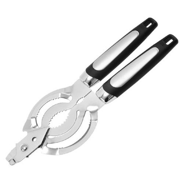 Kézi konzervnyitó, rozsdamentes acél, ergonomikus, fekete, 25x8.8cm