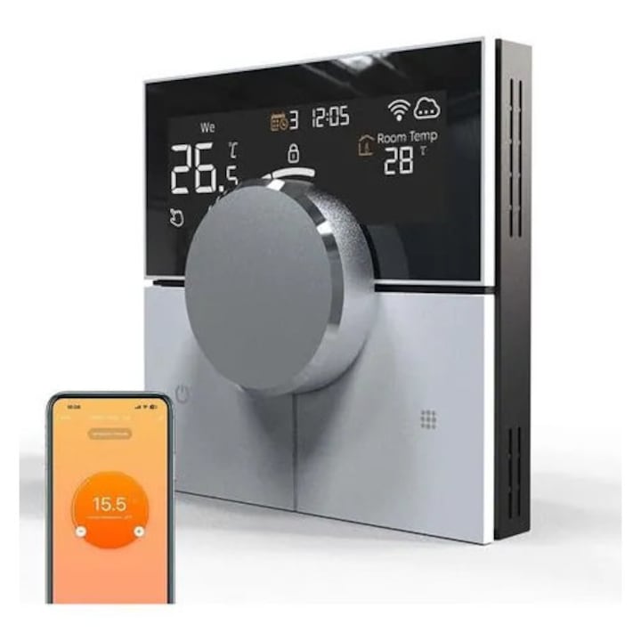 Termostat inteligent programabil pentru incalzire in pardoseala, 16A, alb, 8.6x8.6x1.7cm