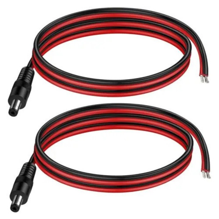 DC tápkábel készlet 14AWG 5.5x2.1mm, 12-24V, 1m, fekete-piros