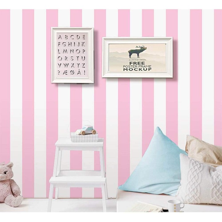 Tapet autocolant roz dungi, impermeabil, 45x297cm