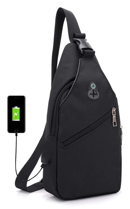 YANYXR multifunkcionális USB sling hátizsák, fekete, 33x17x9cm