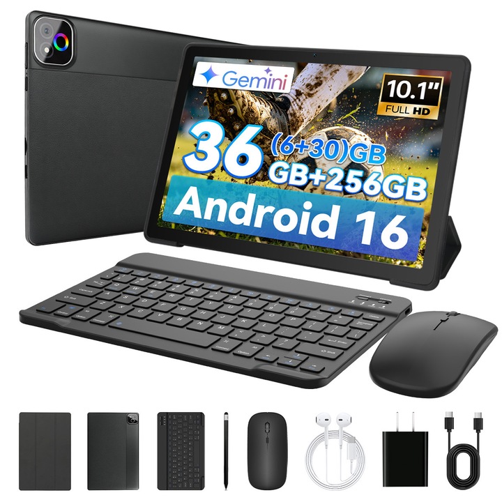 Tableta TT.KIDS X6PROL Android 16, ecran IPS de 10,1 inch rezolutie 800×1280,36GB+256GB extensibil 1TB, baterie 6000mAh, octa-core, set complet accesorii tastatura, mouse, husa, stylus, incarcator