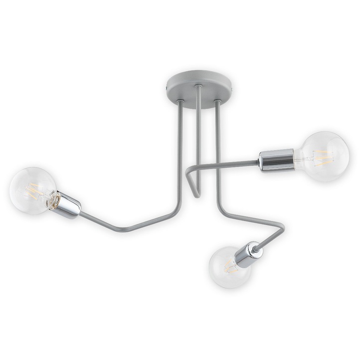 Plafoniera Pixi in stil industrial gri+crom, 3xE27, max 3x60w, 02743 W3 SZA Lemir