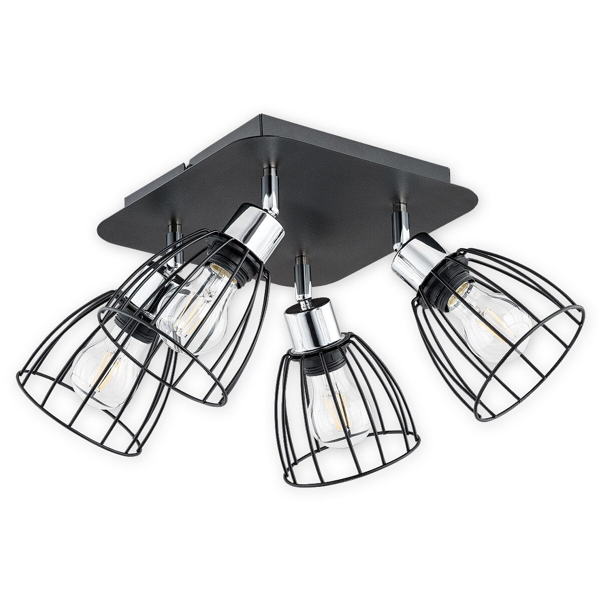 Plafoniera Hornet negru mat+crom, cu abajururi directionabile, 4xE27, 4xmax 60W, 02694 P4 Lemir