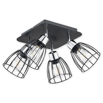 Plafoniera Hornet negru mat+crom, cu abajururi directionabile, 4xE27, 4xmax 60W, 02694 P4 Lemir Plafoniera Hornet negru mat+crom, cu abajururi directionabile, 4xE27, 4xmax 60W, 02694 P4 Lemir