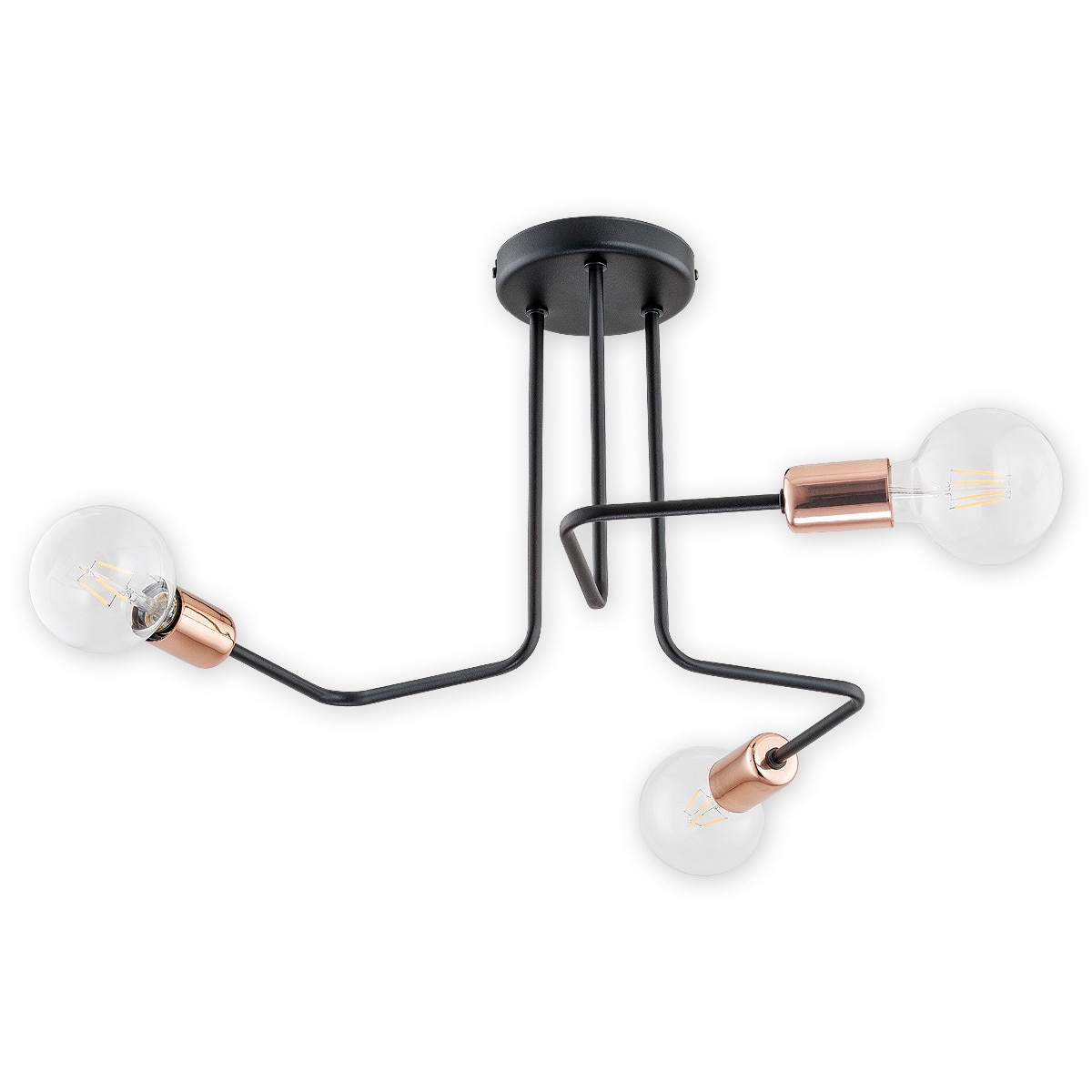Plafoniera Pixi in stil industrial neagra+cupru, 3xE27, max 3x60w, 02743 W3 CZA Lemir