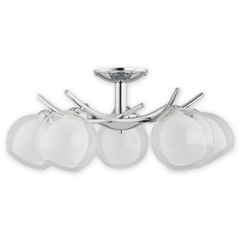 Candelabru Altea crom cu cinci brate si abajururi duble din sticla transparenta si mata, 5xE27, max 5x60W, 02235 W5, Lemir Candelabru Altea crom cu cinci brate si abajururi duble din sticla transparenta si mata, 5xE27, max 5x60W, 02235 W5, Lemir