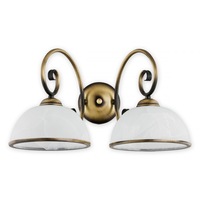 Aplica Indra alama patinata cu doua brate si abajururi din sticla tip alabastru, 2xE27, max 2x60W, 02491 K2 Lemir