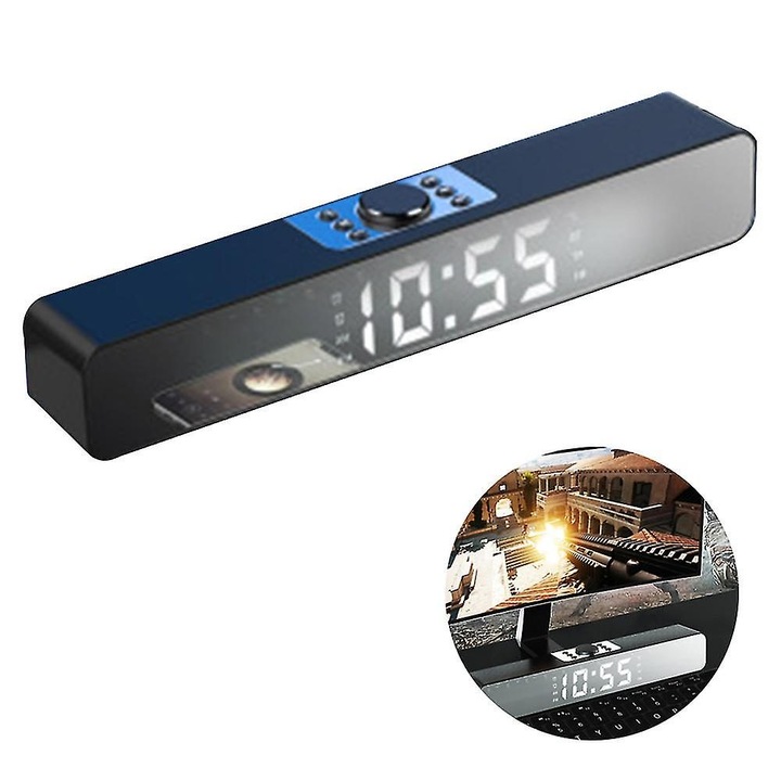 Boxa PC mini Bluetooth, stereo, negru-alb, 3Wx2, 1500mAh, 10x5x4cm