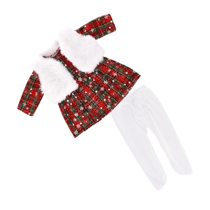 Set haine de Craciun pentru papusi 16-18 inch, YANYXR, rosu, accesorii, 17x12cm, 13x24.5cm, 34x20.5cm