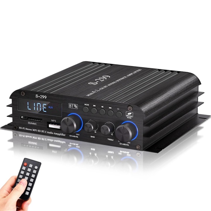 Amplificator audio 4.1 S-299 (K0441-0716-QH332), Bluetooth, 4 x 40W RMS (800W peak), intrari Bluetooth/AUX/USB/SD/TF, control subwoofer, negru