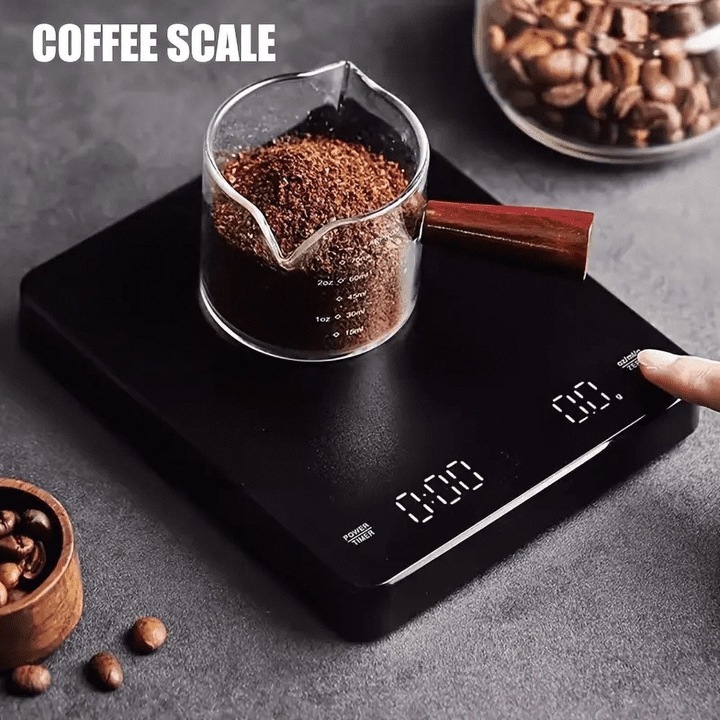 Cantar pentru cafea K0441-0716-QH347, timer automat/manual, afisaj LED dual, precizie 0,1 g, capacitate 3 kg, interfata USB, negru